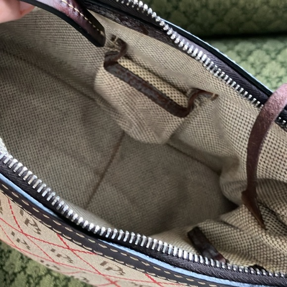 Dooney & Bourke Shoulder Vintage Bag Leather Canvas Taupe Brown Signature Duck - Picture 4 of 9